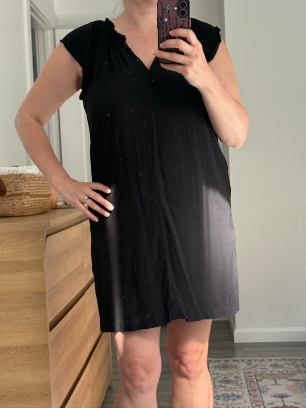 GAP Black Cap-Sleeve V-Neck Mini Dress